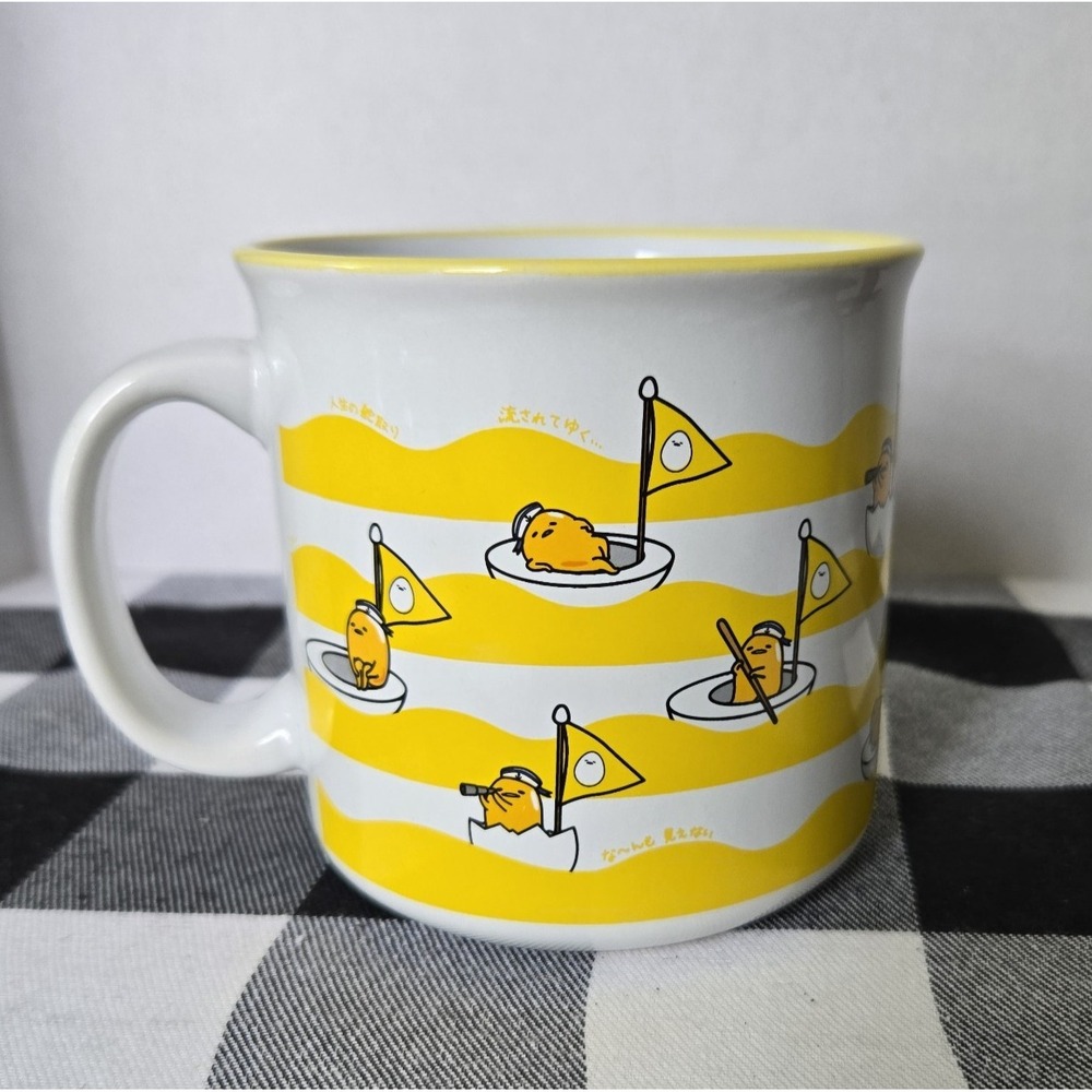 New Gudetama By‎ Sanrio Mug 20 Oz. Chick's At Sea in Their Egg Shell Eggcellent